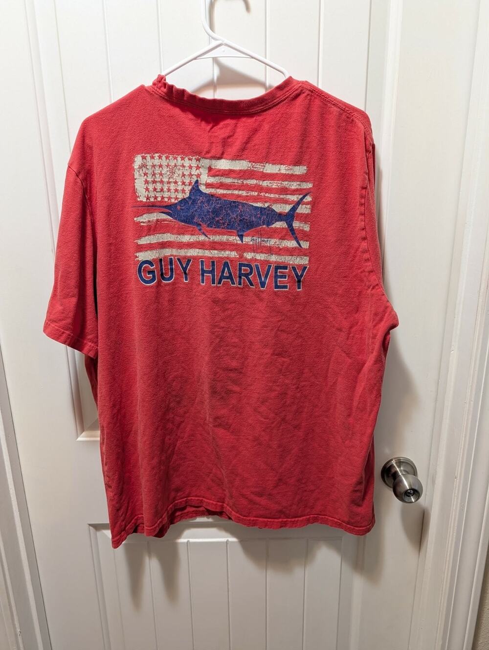 Guy Harvey American Flag Blue Marlin Red T-shirt Fishing Size XXL Patriotic